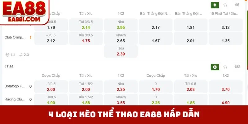 4 loại kèo thể thao EA88 hấp dẫn
