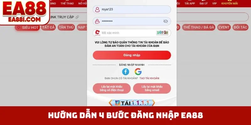 Hướng dẫn 4 bước đăng nhập EA88